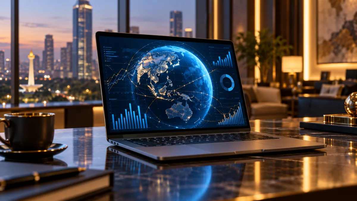 Digital data platform on a laptop in a Jakarta office