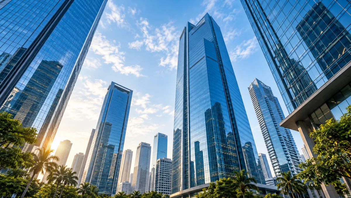 Blue glass towers in Jakarta's business district